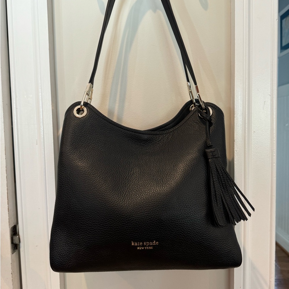 Kate Spade Black Leather Triple Pocket Shoulder Bag